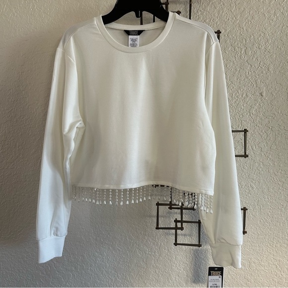 Girls Truce Fringe Pullover | White Cropped Sweatshirt | Size 14 | NWT - Picture 3 of 13
